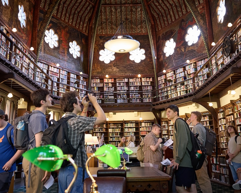 Students marvel at a Renaissance-era library.