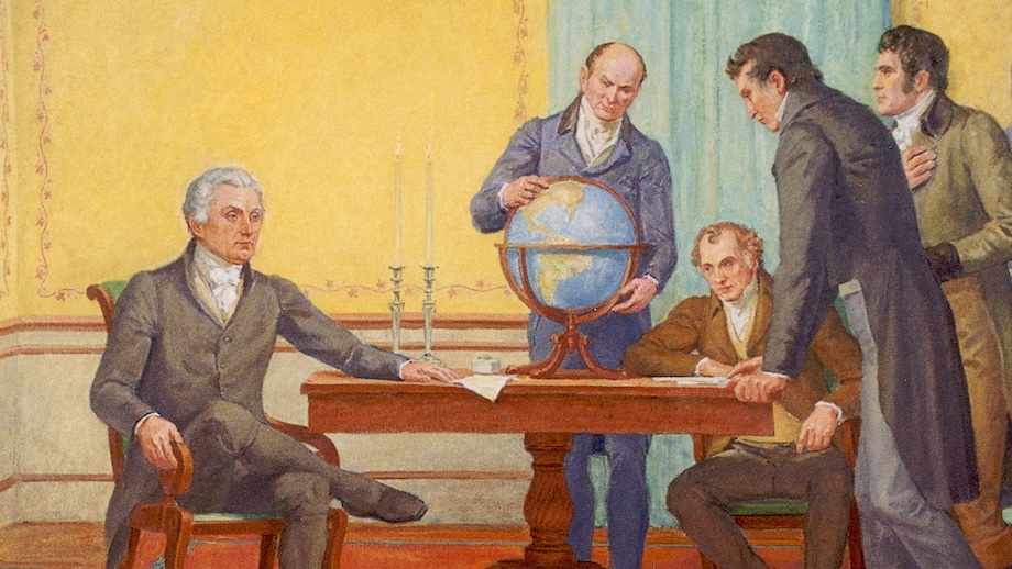 A mural of the signing of the Monroe Doctrine in the US Capitol.