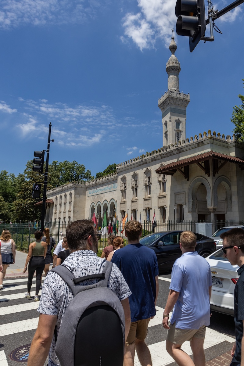 College students crossing the street on Embassy Row in DC.