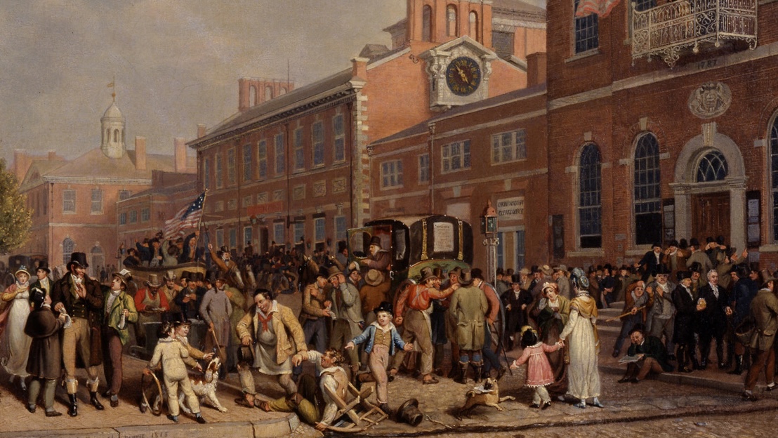 John Lewis Krimmel's rendering of citizens filling the streets on election day in Philadelphia, 1815