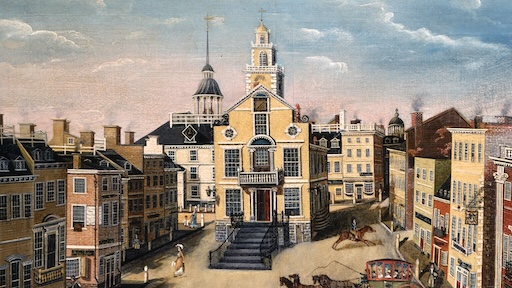 An 1801 painting of the old Massachusetts State House in Boston