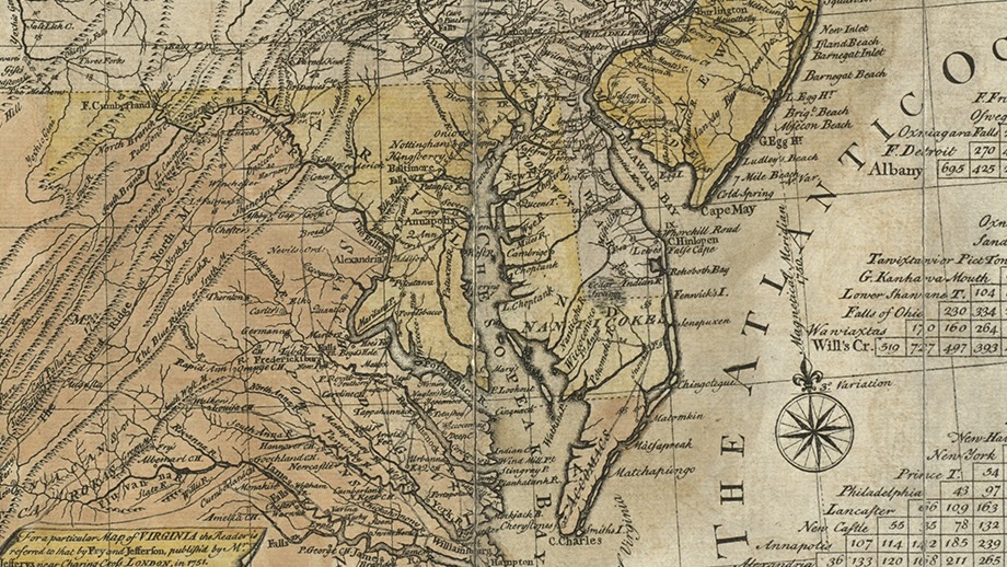 An 18th-century map of the US eastern seaboard